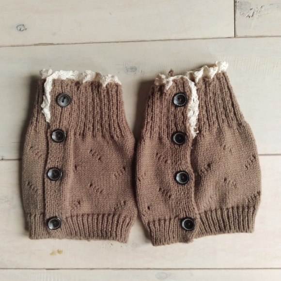 Knit Boot Cuffs with Lace - Picture 1 of 3